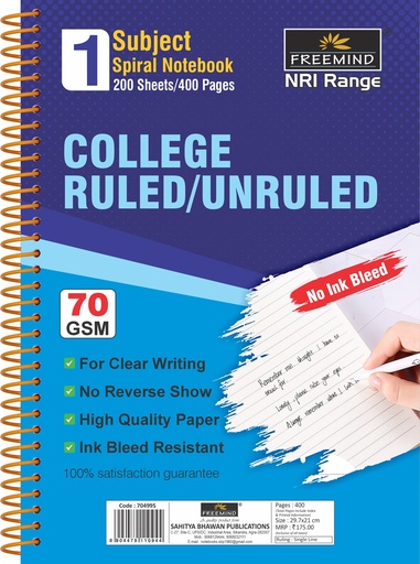 [804992] NRI-A4 SPIRAL NOTEBOOK-Unruled 6 SUBJUCT-400